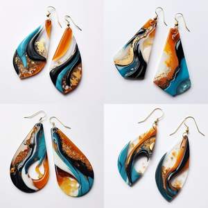 STRIKING WARMTH DANGLES Gold Foil Black White <b>Resin</b> Heart Shape <b>Earrings</b> Square Round Geometric Wooden <b>Resin</b> Drop <b>Earrings</b> - Product Image 5