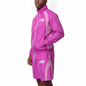 Conjunto de Chaqueta y Pantalones Cortos de Nailon Rosa Ligero, Estilo Veraniego, Ropa Deportiva Cómoda, Diseño con Paneles, Cortavientos, OEM - Product Image 3