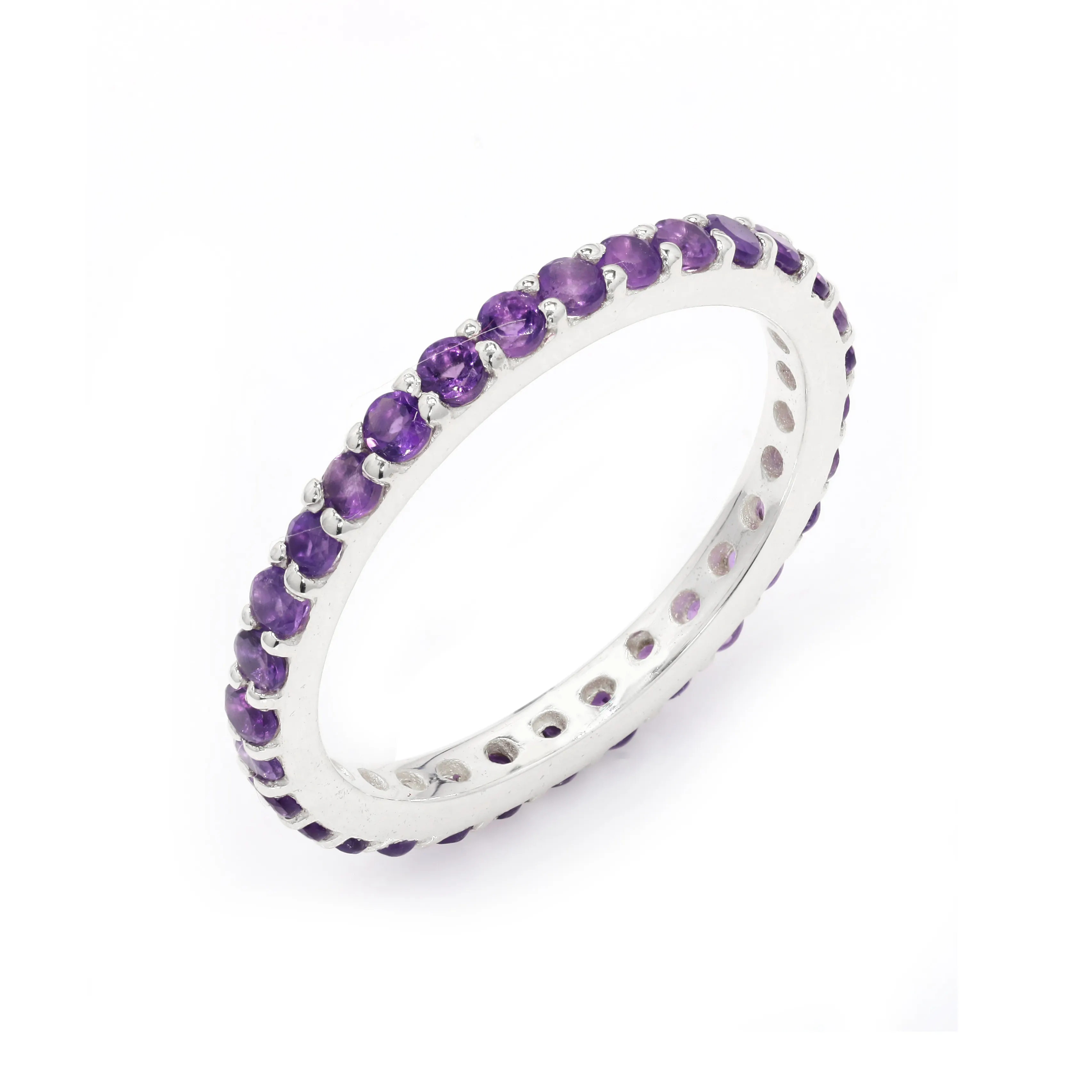 Natural 2mm Amethyst Quartz Cut Gemstone Silver Infinity Band Ring Fine Jewelry Engagement Wedding Rings For Women Men Gift