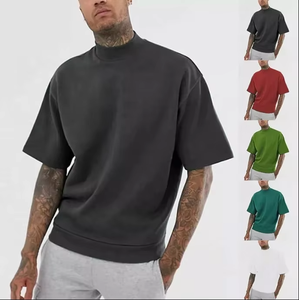 Qualité hommes été mode 100% coton T-Shirts personnalisable grande taille confortable à manches courtes col montant imprimable blanc - Product Image 4