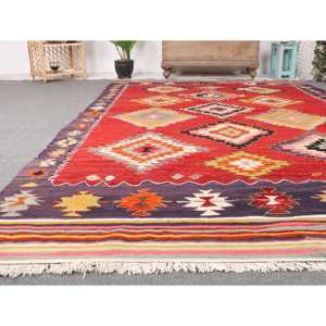 Alfombra de 6.46x10 pies, Alfombra Turca Vintage, Alfombra de Lana con Puntos Rojos y Morados - Product Image 5
