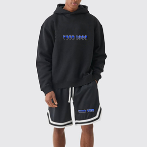 2025 haute qualité 100% coton 300 GSM français éponge léger ensemble court surdimensionné Streetwear DTF Logo à capuche et ensemble court - Product Image 4