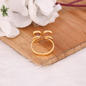 แหวนเงินแท้ 925 ชุบทอง ประดับพลอยทัวร์มาลีนธรรมชาติ แบบฝังขอบ ปรับขนาดได้ เหมาะสำหรับเป็นของขวัญวันครบรอบ - Product Image 4