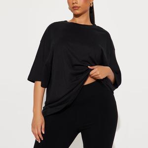 Camiseta Holgada de Gran Tamaño para Mujer, 100% Algodón, Hombros Caídos, 305G, Peso Pesado, Personalizada OEM, Negra, Manga Corta, Ajuste Holgado, Proveedor - Product Image 4
