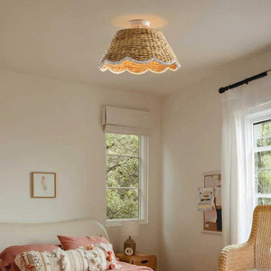 Lampe de plafond en jacinthe d'eau à bord ondulé sélectionnée, tissée à la main, en osier naturel, luminaire encastré décoratif, éclairage d'intérieur bohème - Product Image 2