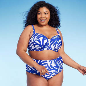 Kona Sol Women's Blue Underwire <b>Bikini</b> Top <b>Size</b> 16 2-Piece <b>Set</b> with Cut-Out & Hollow Decor Metallic Swimming Suit for Bathing - Product Image 4