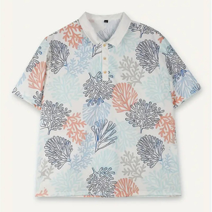 Camisa de golf de talla grande para hombre con estampado de plantas del océano Producto transpirable cómodo para uso diario El mejor producto Polo impreso para hombre - Product Image 2