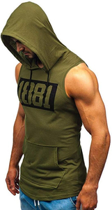 Débardeur athlétique en coton léger pour hommes, tricoté à capuche sans manches, chemises d'entraînement pour la course avec logo personnalisé - Product Image 2