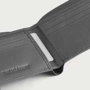 Voren Bi-fold Lady Wallet <b>Grey</b> Leather RFID Feature Genuine Leather Polyester Canvas Lining Open Closure Printed Style Short - Product Image 4