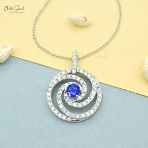 Top Supplier 14k <b>Solid</b> White <b>Gold</b> Natural 6mm Round Cut Tanzanite Spiral <b>Pendant</b> With SI Clarity Diamond Halo <b>Pendant</b> Jewelry - Product Image 4