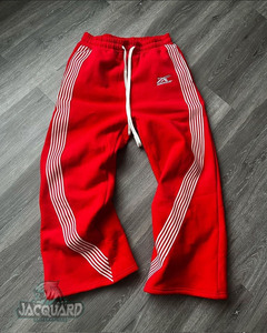 Custom Embroidery Unisex Side Stripe Sweatpants Jogger Trousers Oversized Baggy Wide Leg Cotton Knit Track <b>Sweat</b> <b>Pant</b> for Men - Product Image 3