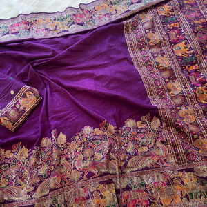 Modern Women Designer <b>Pashmina</b> Silk Purple Saree with Ethnic Blouse Comfortable and Stylish <b>Wedding</b> Classic Party Wear For Women - Product Image 1