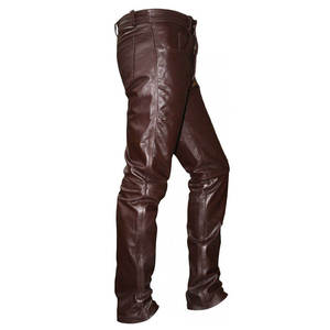 <b>Men's</b> Casual Genuine <b>Leather</b> Pants Low Waist Button Fly Windproof Winter High Quality Wholesale 2025 - Product Image 4
