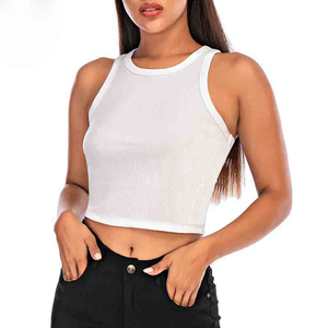 Camisetas sin mangas con logotipo personalizado para mujer, de algodón 100% Jersey, camisas cortas transpirables de secado rápido, diseño acanalado, estilo informal sostenible de nailon - Product Image 1