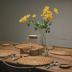 Handmade Thick Braided Water Hyacinth Floral Pattern Eco-Friendly Table <b>Runner</b> & Placemats Set Luxury <b>Washable</b> Home/Travel Decor - Product Image 4