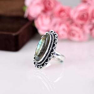 Anillo clásico de plata sólida 925, joyería para mujer, Plata de Ley 925, piedras preciosas de labradorita, estilo bohemio, anillo hecho a mano, regalo para mamá - Product Image 3