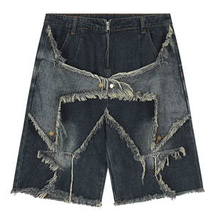 Pantalones cortos vaqueros desgastados de algodón al por mayor con logotipo personalizado Pantalones cortos vaqueros bordados lavados con ácido vintage - Product Image 3