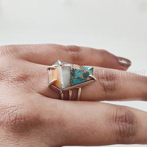Women's <b>Ring</b> Natural Coffin Oyster Copper <b>Turquoise</b> Gemstone December Birthstone Handmade Jewelry 925 Sterling Silver <b>Ring</b> - Product Image 2