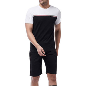 Nouveau été hommes ensemble costume de sport à manches courtes t-shirt et short deux pièces double ensemble unisexe coton décontracté tricoté ensemble court - Product Image 1