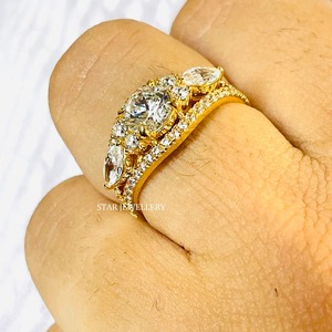 Bague de fiançailles STAR JEWELRY en or massif 14 carats, luxe chrétien, multi-pierres, diamant Moissanite taille brillant, sertie à griffes - Product Image 2