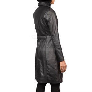 Manteau en cuir long pour femme, vêtement d'extérieur classique et tendance pour la saison automne-hiver, confortable - Product Image 6