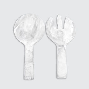 Cuillère et fourchette à salade en résine faite à la main, élégantes, ustensiles de service modernes pour les fêtes, avec manche long - écologiques et durables - Product Image 1