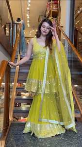 Vêtements Ethniques Indiens de Créateur de Mode de Meilleure Qualité, Vêtements de Mariage, Broderie Travail, Collection de Costumes Plazzo en Georgette - Product Image 3