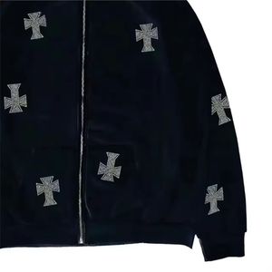 ชุดเซ็ตเสื้อฮู้ดดี้และกางเกงวอร์มทรงบานผ้าฝ้าย 100% ซักย้อมสีแบบแอซิด สำหรับฤดูหนาว  งานปักลายสไตล์สตรีทแวร์ ประดับคริสตัล สำหรับผู้ชาย - Product Image 5