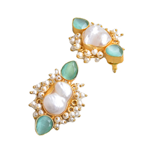 ต่างหูทรงหยดน้ำไข่มุกที่มีความซับซ้อนพร้อมด้วยการเคลือบอัญมณีมีค่าสีทองมุกและช่างฝีมือผลิตเครื่องประดับที่มีคุณภาพ - Product Image 2