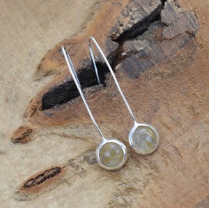 Boucles d'oreilles pendantes rondes simples et mignonnes en argent sterling 925 plaqué or avec rutile doré, bijoux faits à la main en pierres précieuses, cadeau pour femme - Product Image 5