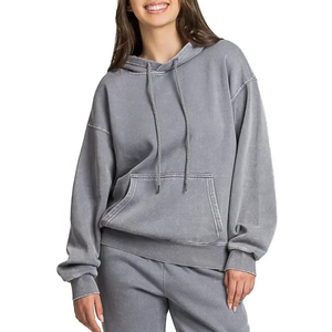 Nuevo diseño Logo Algodón Vintage Sudadera con capucha Jogger Sweatsuit Venta al por mayor French Terry 2 piezas Set Mujeres Acid Wash Chándal - Product Image 1