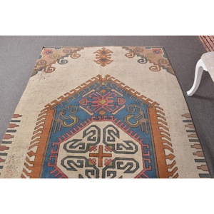 Alfombra Turca Vintage, Alfombra Grande de 5.2x9.4 pies, Alfombra Marroquí de Lana Azul Marrón - Product Image 4