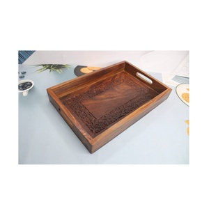 Plateau en bois décoratif pour la maison, le restaurant, les aliments et les fruits, plateau de service en bois d'acacia de grande taille, design personnalisé - Product Image 1