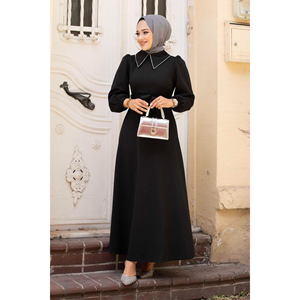 Robe Hijab noire à col chemise pour garçons et filles en tissu - Product Image 2