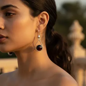 Boucles d'oreilles en argent 925 en forme de larme, pierres précieuses noires, clous en rhodium pour fiançailles, mariage, anniversaire, fête, cadeau en platine pour femmes - Product Image 3