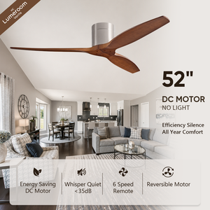 52 Inch Modern Wood <b>Ceiling</b> <b>Fan</b> No Light with <b>Remote</b> <b>Control</b> 3 Solid Wood Blades Brushed Nickel <b>Ceiling</b> <b>Fan</b> - Product Image 1