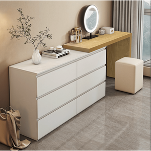 Sotta Luxury <b>6</b>-<b>Drawer</b> Chest & Extension Table Modern Design with Stainless Steel & Solid Oak Wood for Home or Hotel Furniture - Product Image 1