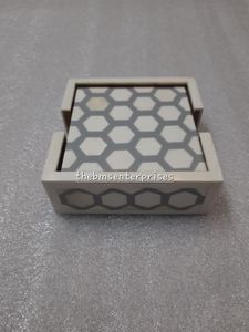 Handmade Antique Honeycomb Pattern Eco-Friendly <b>Square</b> Bone Inlay Coaster <b>Set</b> with Elegant Holder for Home and Hotel Mats & Pads - Product Image 3