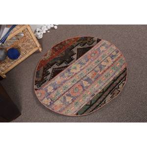 Alfombra de lana floral beige de 3x3 pies clásica turca vintage alfombra de felpa rectangular de retales hecha a mano para sala de estar con respaldo de látex - Product Image 2