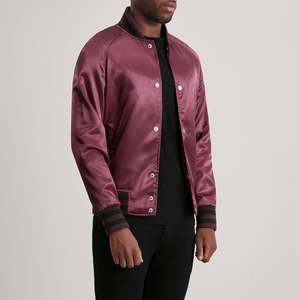 Xander Casual Maroon Varsity Jacket <b>Wool</b> Leather Autumn Season XS 6XL Coated Satin Standing Collar Patchwork Pattern Sustainable - Product Image 2