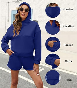 Venta al por mayor transpirable mujeres sudaderas con capucha corto conjunto último estilo de color sólido mujeres sudaderas con capucha corto conjunto - Product Image 6