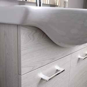 Ensemble de meuble-lavabo autoportant avec miroir et lampe Ravenna en chêne blanc de 75 cm à effet bois - Product Image 4