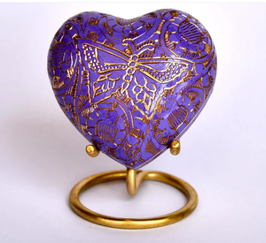 Beautiful Red color with Butterfly Engraved Heart <b>Keepsake</b> with stand Brass Cremation for <b>Ashes</b> - Product Image 3