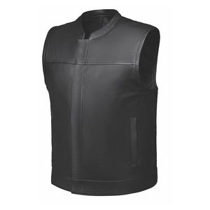 Black Durable Cowhide Sleeveless Vest O-Neck Collar <b>Covered</b> Button Closure Secure Hidden Pockets Men's Vintage Anti-Wrinkle - Product Image 1
