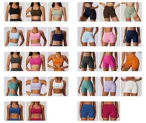 Conjunto de Yoga con cintura elástica personalizada para mujer, de talla grande, patrón sólido, logotipo frontal, transpirable, de secado rápido, ropa deportiva para gimnasio de alta calidad - Product Image 6