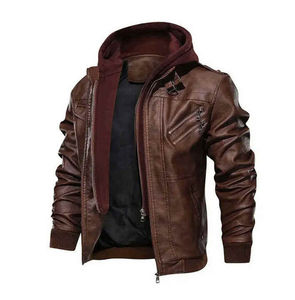 Veste en cuir pour homme, style actuel, vêtements d'hiver, col montant, logo sur le devant, couleur personnalisée, haute qualité, respirante, coupe-vent, enduite - Product Image 5
