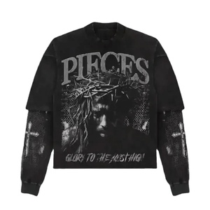 Meilleure vente Streetwear personnalisé haute qualité Double couche à manches longues 100% coton prix de gros O cou t-shirt pour hommes - Product Image 2