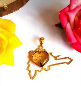 A One Quality Poland Amber Heart Shape Stone Silver Gold Plated Pendant Wholesale Lots