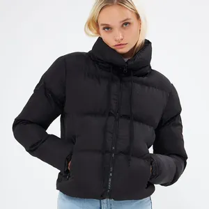 Turkish Quality Cotton Pocket Women's Basic Quilted Coat Women's Long Sleeve Waist Length Hooded Puffer Jacket Zipper Front