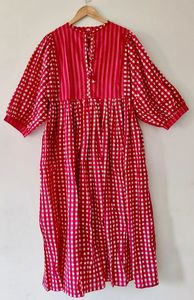 เดรสมิดิพิมพ์ลายบล็อกเดรสมินิเดรสพิมพ์ลายตารางคอลึกพร้อมเชือกรัด - Product Image 3